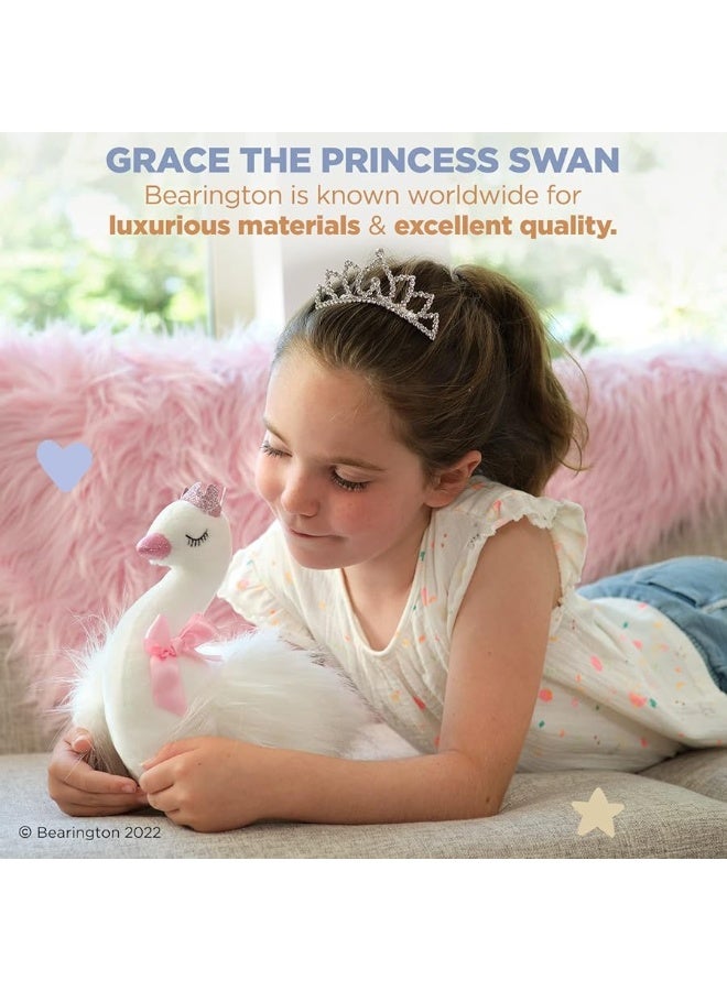 Bearington Grace Princess Swan Plush Stuffed Animal with Crown, 8 inches