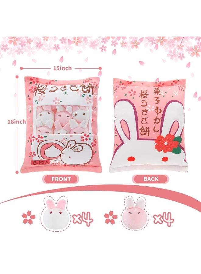 Cute Plush Pillow Kawaii Room Decor Throw Pillow Removable Stuffed Animal Toys Fluffy Cherry Bunnies Dog Dinosaur Cookies Gifts for Teens Girls Kids (Bunny)