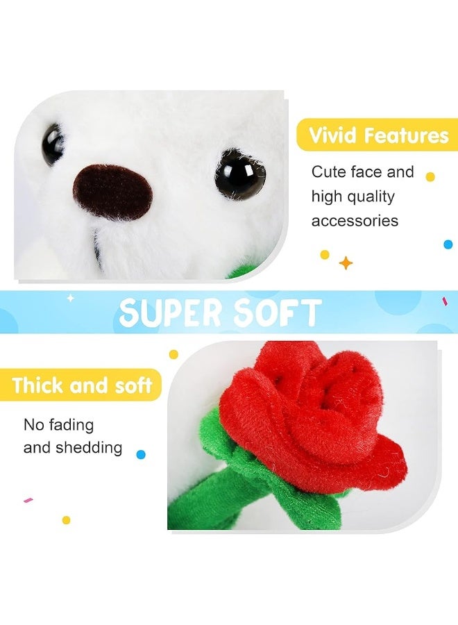 Houwsbaby Glow Teddy Bear with Rose Stuffed Animal for Graduate Soft Light Up Plush Toy LED Night Lights Valentineâ€™s Day Gifts for Kids Toddler Girlfriend, White, 10.5''