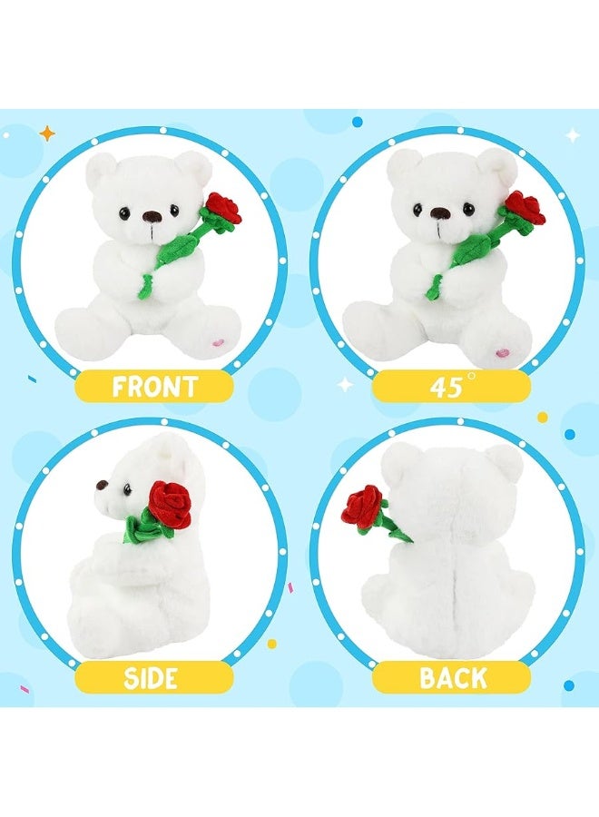 Houwsbaby Glow Teddy Bear with Rose Stuffed Animal for Graduate Soft Light Up Plush Toy LED Night Lights Valentineâ€™s Day Gifts for Kids Toddler Girlfriend, White, 10.5''