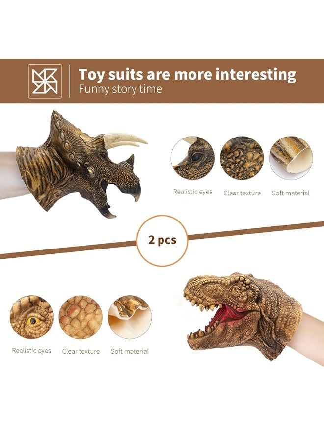 Yolococa Dinosaur Hand Puppets Realistic Latex Soft Animal Head Toys Set, Hand Puppet Toys Gift for Kids, Party Show Imaginative Play (Tyrannosaurus & Triceratops)