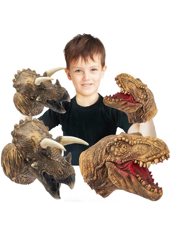 Yolococa Dinosaur Hand Puppets Realistic Latex Soft Animal Head Toys Set, Hand Puppet Toys Gift for Kids, Party Show Imaginative Play (Tyrannosaurus & Triceratops)