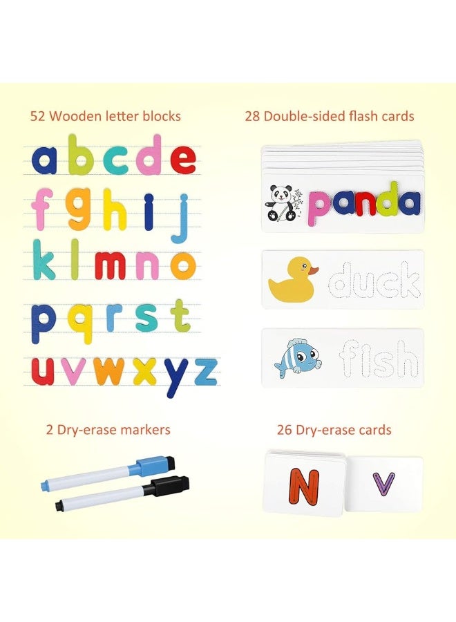 Coogam Reading & Spelling Learning Toy, Wooden Letters Flash Cards Sight Words Matching ABC Alphabet Recognition Game Preschool Educational Tool Set for 3 4 5 Years Old Boys and Girls Kids