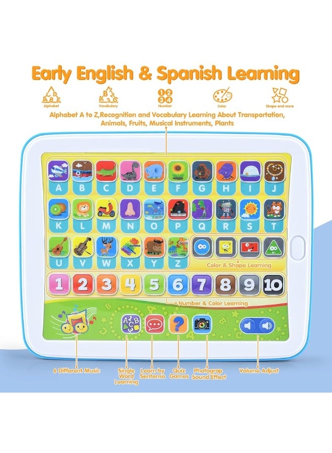 Bilingual Spanish  English Learning Toys for Toddlers 13 Kids Interactive Learning Tablet Childrens Alphabet ABC  Words  Numbers  Colors Learning Pad Education Toy for Babies 24 Month