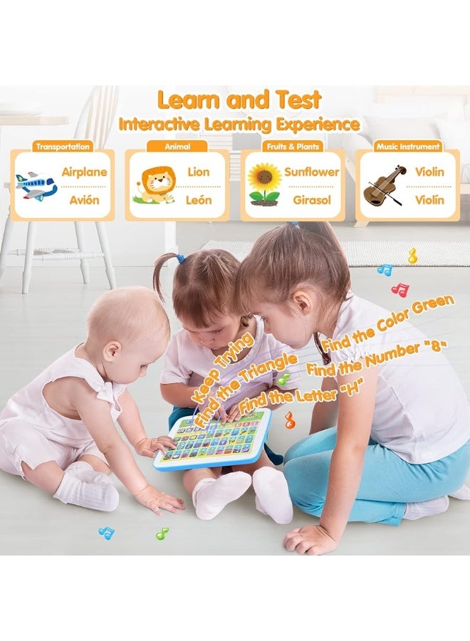 Bilingual Spanish  English Learning Toys for Toddlers 13 Kids Interactive Learning Tablet Childrens Alphabet ABC  Words  Numbers  Colors Learning Pad Education Toy for Babies 24 Month