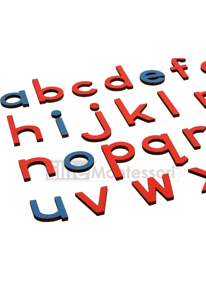 Elite Montessori Wooden Movable Alphabet with Box Preschool Spelling Learning Materials (Red & Blue, 5mm Thick)
