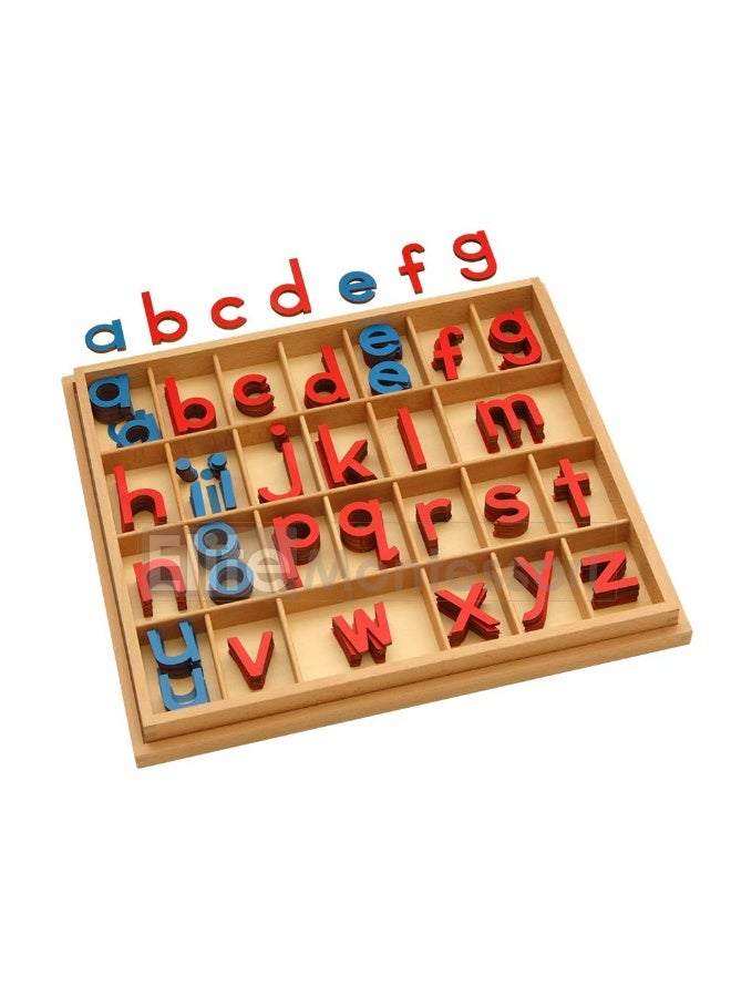 Elite Montessori Wooden Movable Alphabet with Box Preschool Spelling Learning Materials (Red & Blue, 5mm Thick)