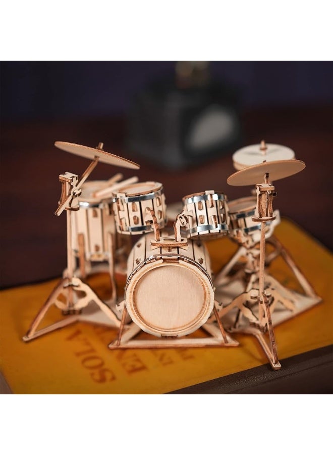 ROBOTIME Wooden Craft Kits for Kids 3D Wooden Puzzle DIY Model Drum Kit to Build for Boys Adorable Home Decoration for Teens