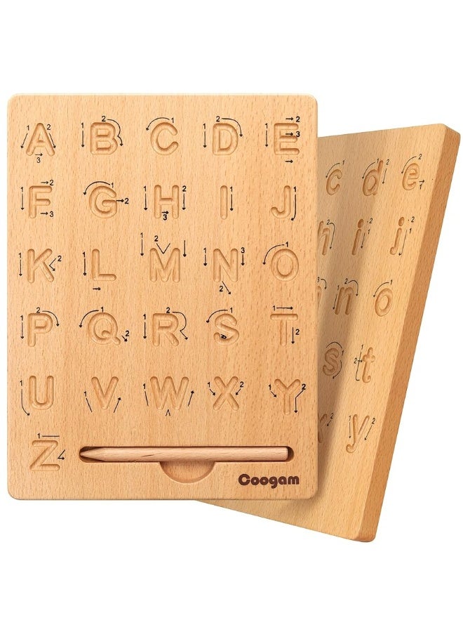 Coogam Wooden Letters Practicing Board, Double-Sided Alphabet Tracing Tool Learning to Write ABC Educational Toy Game Fine Motor Montessori Gift for Preschool 3 4 5 Years Old Kids