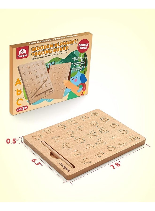 Coogam Wooden Letters Practicing Board, Double-Sided Alphabet Tracing Tool Learning to Write ABC Educational Toy Game Fine Motor Montessori Gift for Preschool 3 4 5 Years Old Kids