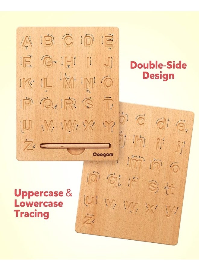 Coogam Wooden Letters Practicing Board, Double-Sided Alphabet Tracing Tool Learning to Write ABC Educational Toy Game Fine Motor Montessori Gift for Preschool 3 4 5 Years Old Kids