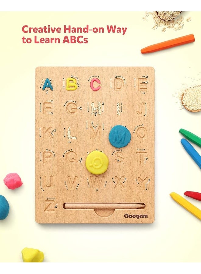 Coogam Wooden Letters Practicing Board, Double-Sided Alphabet Tracing Tool Learning to Write ABC Educational Toy Game Fine Motor Montessori Gift for Preschool 3 4 5 Years Old Kids