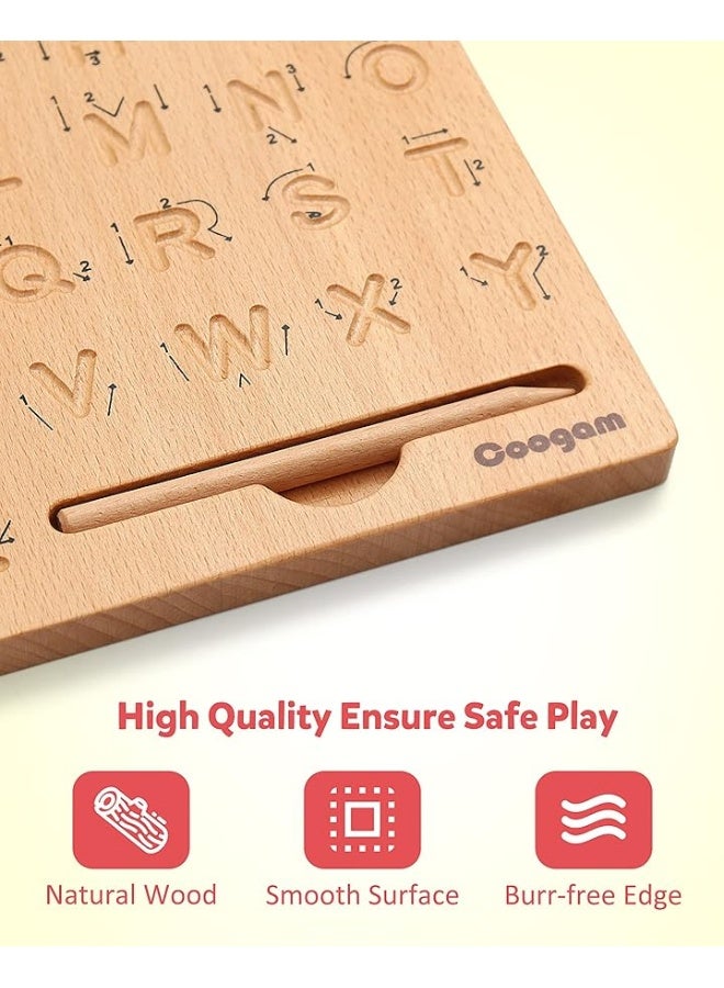 Coogam Wooden Letters Practicing Board, Double-Sided Alphabet Tracing Tool Learning to Write ABC Educational Toy Game Fine Motor Montessori Gift for Preschool 3 4 5 Years Old Kids