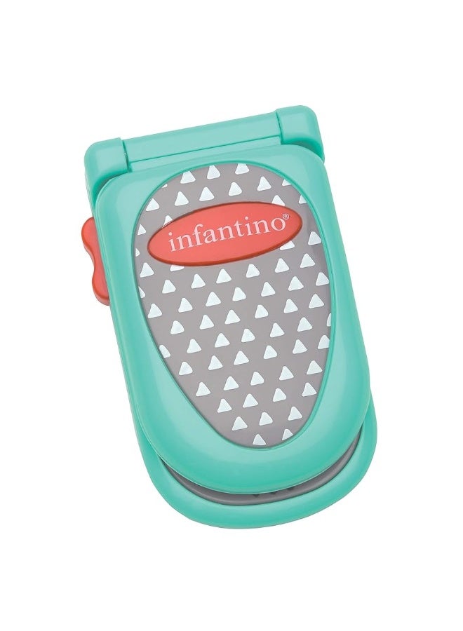 Infantino Flip and Peek Fun Phone: Bilingual with 3 English & 3 Spanish Phrases, Sounds Effects for Engagement, Peek a Boo Mirror Inside, 2 Colors, Ages 3 Months +, Teal, 1 Count (Pack of 1)