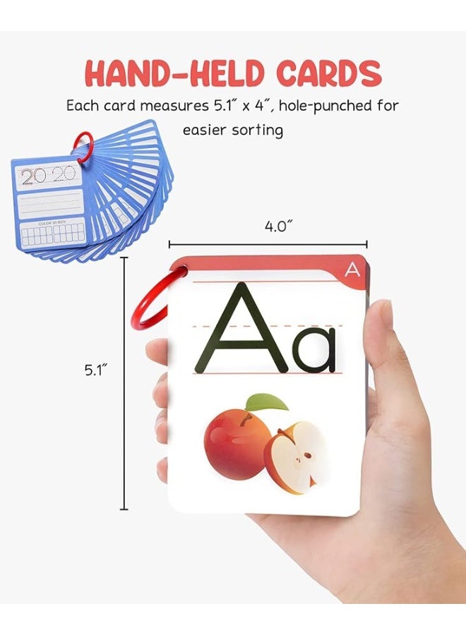 Gamenote Dry Erase Alphabet and Number Flash Cards - Write and Wipe Laminated ABC Letter Tracing Practice Card for Kindergarten (47 Flashcards with 2 Rings and Marker)