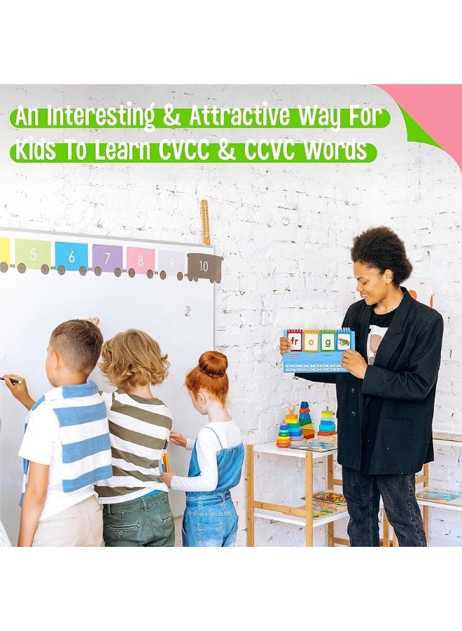 CVCC & CCVC Flip Charts, 40 Words Builder Phonic Games Freestanding Flip Chart Manipulative Spelling Toy Educational Learning Tool for Student Teacher School Supplies