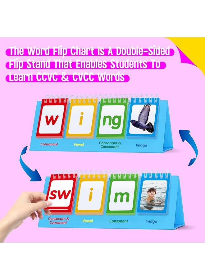 CVCC & CCVC Flip Charts, 40 Words Builder Phonic Games Freestanding Flip Chart Manipulative Spelling Toy Educational Learning Tool for Student Teacher School Supplies