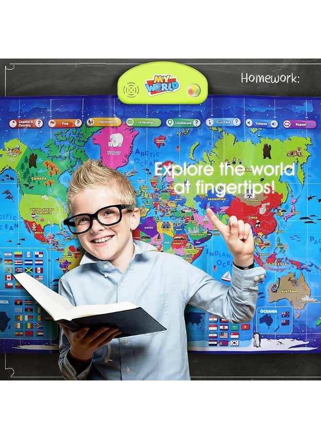 BEST LEARNING i-Poster My World Interactive Map - Educational Talking Toy for Children of Ages 5 to 12 Years Old - Geography Learning Game as a Birthday Gift for Kids Ages 8-12