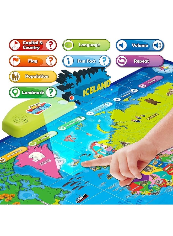 BEST LEARNING i-Poster My World Interactive Map - Educational Talking Toy for Children of Ages 5 to 12 Years Old - Geography Learning Game as a Birthday Gift for Kids Ages 8-12