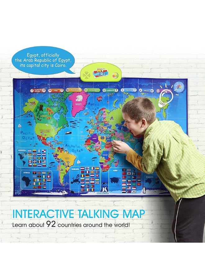 BEST LEARNING i-Poster My World Interactive Map - Educational Talking Toy for Children of Ages 5 to 12 Years Old - Geography Learning Game as a Birthday Gift for Kids Ages 8-12