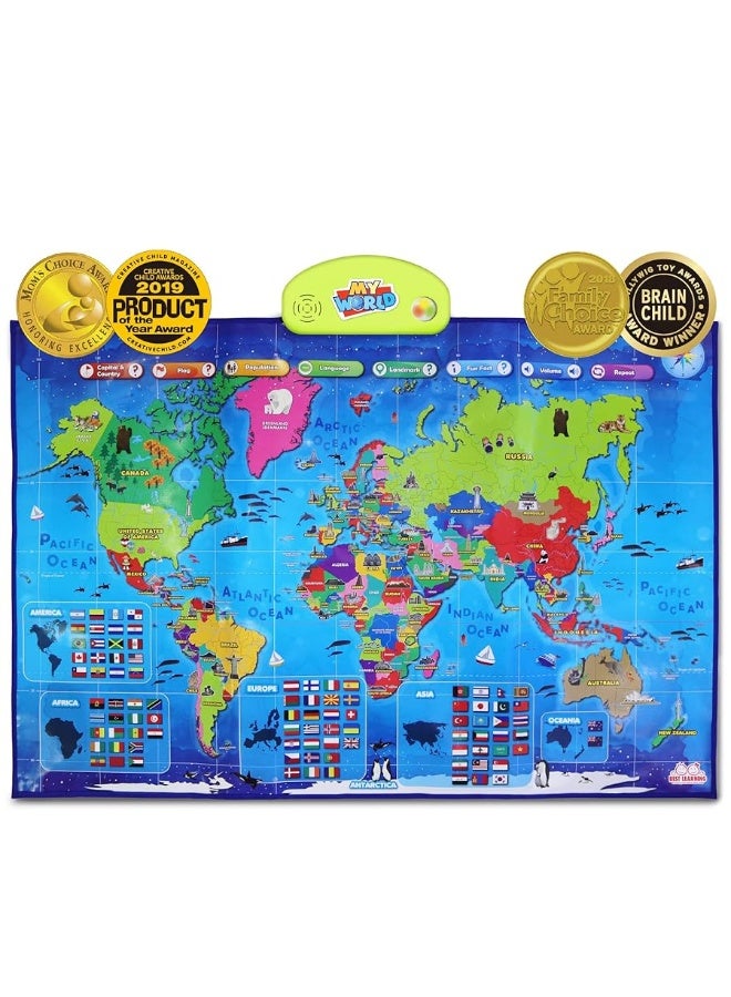 BEST LEARNING i-Poster My World Interactive Map - Educational Talking Toy for Children of Ages 5 to 12 Years Old - Geography Learning Game as a Birthday Gift for Kids Ages 8-12