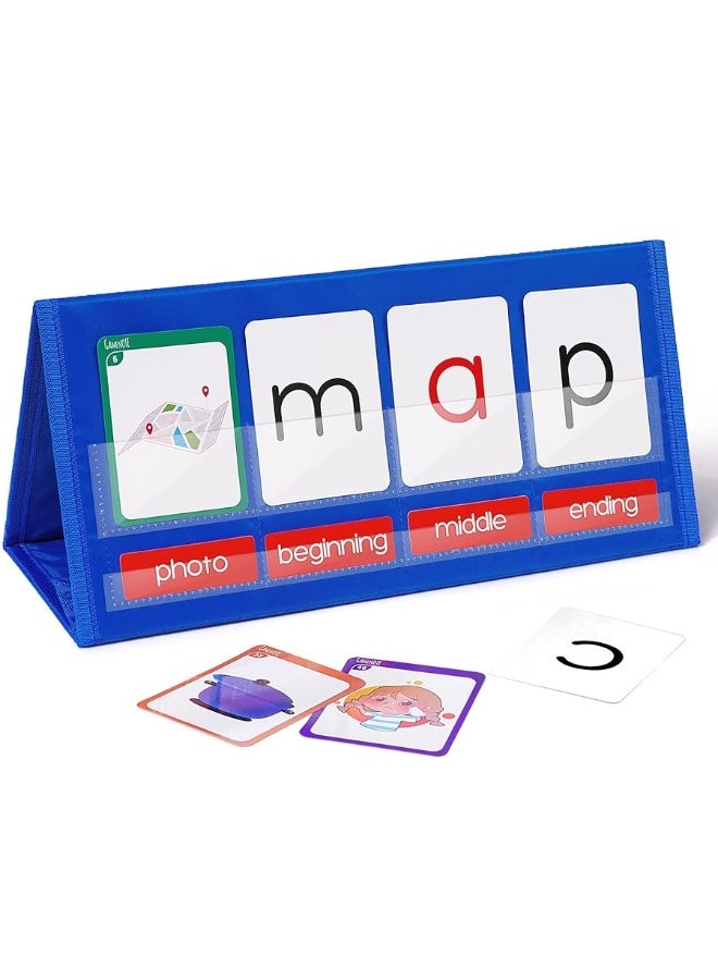 Gamenote Word Building Desktop Pocket Chart Tent Flash Cards Kit - CVC Words Phonics Games Blending Board for Kindergarten Reading and Spelling