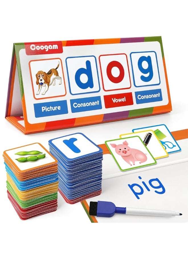 Coogam CVC Word Builder, Magnetic Sight Word Games with Flashcards, Matching Letter Reading and Spelling Game, Montessori Alphabet Educational Toy Gift for Preschool 3 4 5 Year Old Kids Toddlers