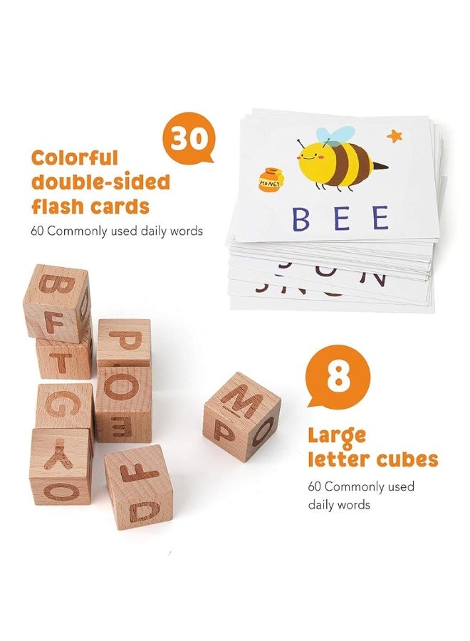 Coogam Spelling Games, Wooden Matching Letters Toy with Flash Cards Words, Montessori ABC Alphabet Learning Educational Puzzle Gift for Preschool Boys Girls Kids Age 3 4 5 Years Old