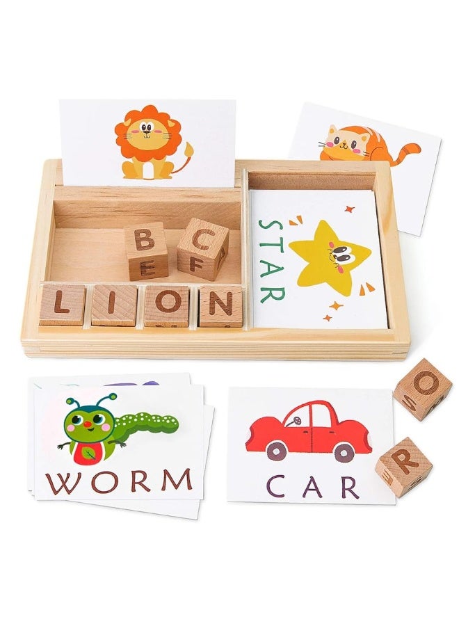 Coogam Spelling Games, Wooden Matching Letters Toy with Flash Cards Words, Montessori ABC Alphabet Learning Educational Puzzle Gift for Preschool Boys Girls Kids Age 3 4 5 Years Old