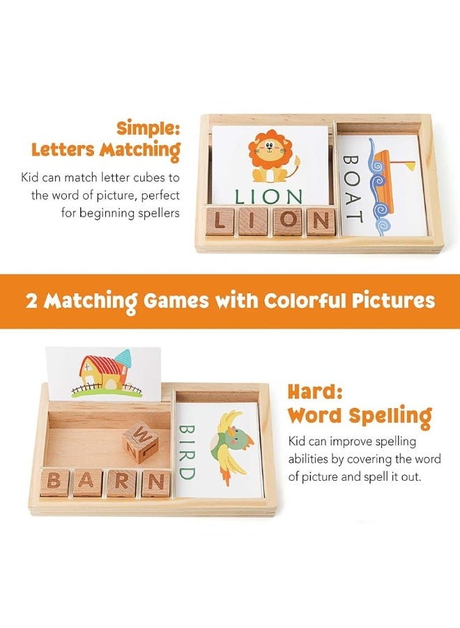 Coogam Spelling Games, Wooden Matching Letters Toy with Flash Cards Words, Montessori ABC Alphabet Learning Educational Puzzle Gift for Preschool Boys Girls Kids Age 3 4 5 Years Old