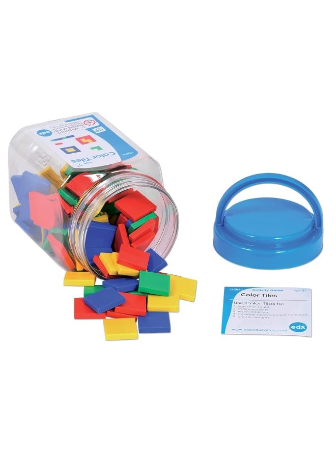 edxeducation Color Tiles - Mini Jar Set of 100 - Colorful, Plastic Squares - Sorting and Sequencing Activity - Math Manipulative for Kids