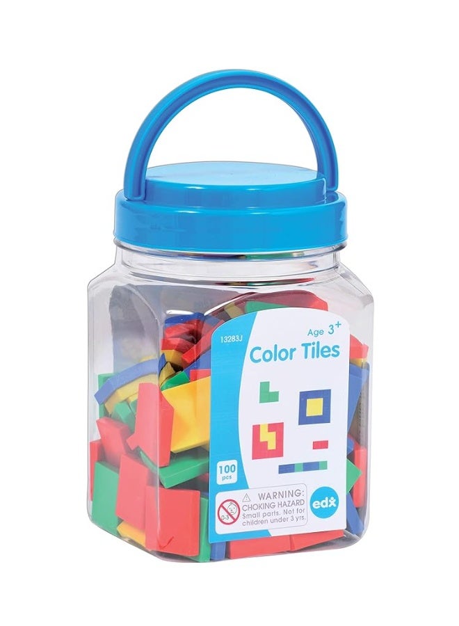 edxeducation Color Tiles - Mini Jar Set of 100 - Colorful, Plastic Squares - Sorting and Sequencing Activity - Math Manipulative for Kids