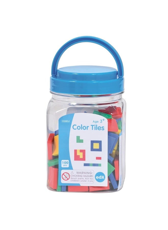 edxeducation Color Tiles - Mini Jar Set of 100 - Colorful, Plastic Squares - Sorting and Sequencing Activity - Math Manipulative for Kids