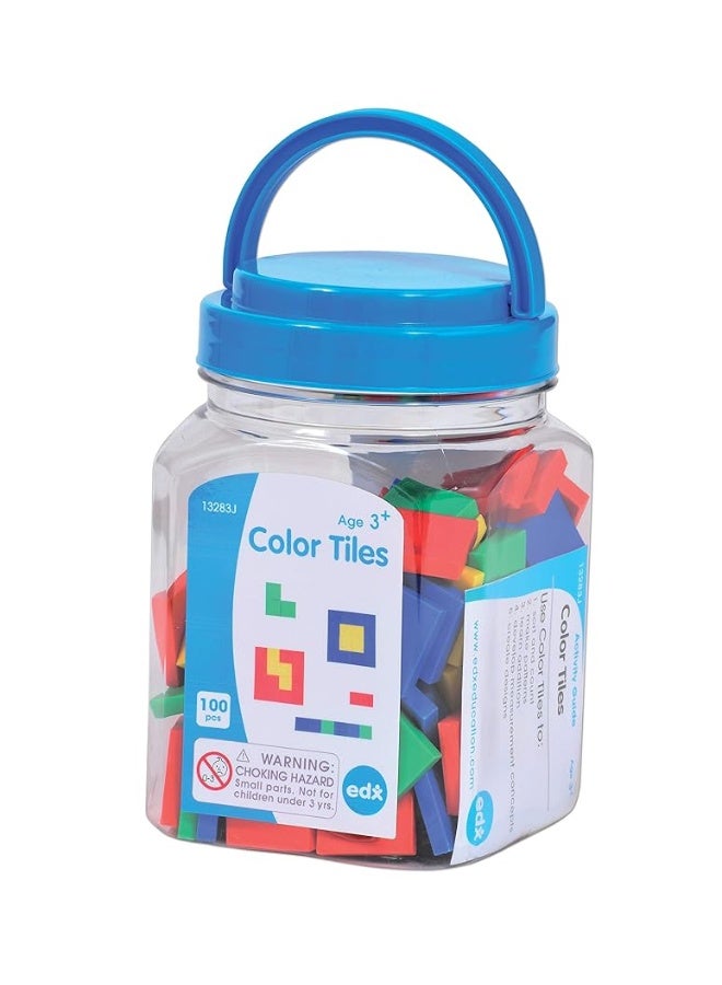 edxeducation Color Tiles - Mini Jar Set of 100 - Colorful, Plastic Squares - Sorting and Sequencing Activity - Math Manipulative for Kids