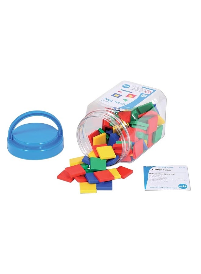 edxeducation Color Tiles - Mini Jar Set of 100 - Colorful, Plastic Squares - Sorting and Sequencing Activity - Math Manipulative for Kids