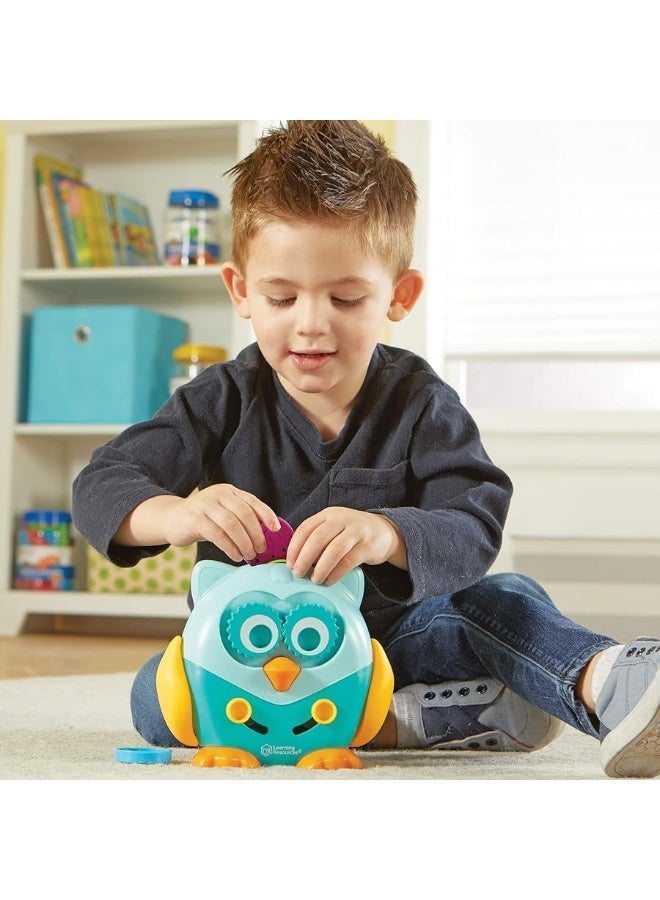 Learning Resources Hoot the Fine Motor Owl, Color, Shapes and Number Development, 6 Pieces, Ages 18 Months +