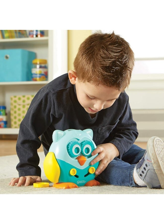 Learning Resources Hoot the Fine Motor Owl, Color, Shapes and Number Development, 6 Pieces, Ages 18 Months +