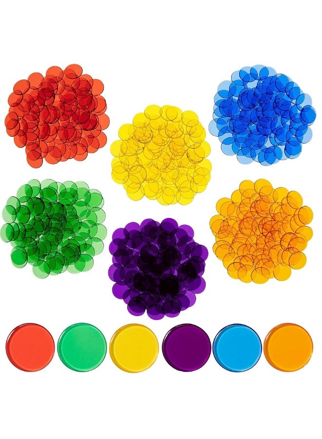 edxeducation Transparent Counters - Set of 500 - Bulk Colored Counters for Kids Math - 6 Colors - 3/4 in - Counting, Sorting, Light Panels, Bingo