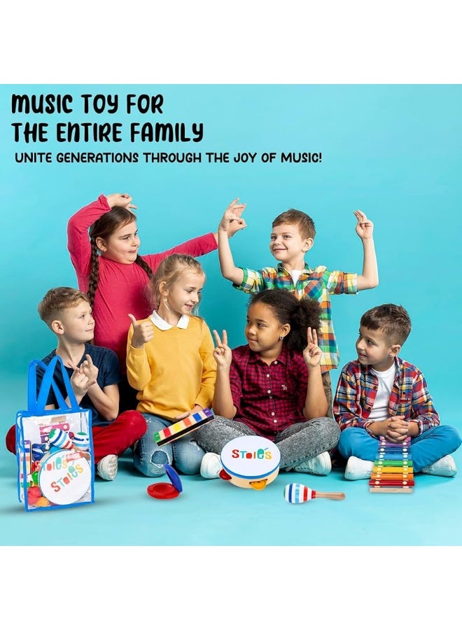 STOIE'S 15 pcs Kids Musical Instruments Set Toddler Musical Instruments for Kids Music Toys Wooden Baby Instruments for Kids Ages 3-5 Montessori Toys