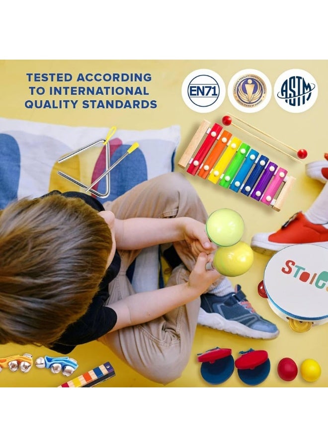 STOIE'S 15 pcs Kids Musical Instruments Set Toddler Musical Instruments for Kids Music Toys Wooden Baby Instruments for Kids Ages 3-5 Montessori Toys