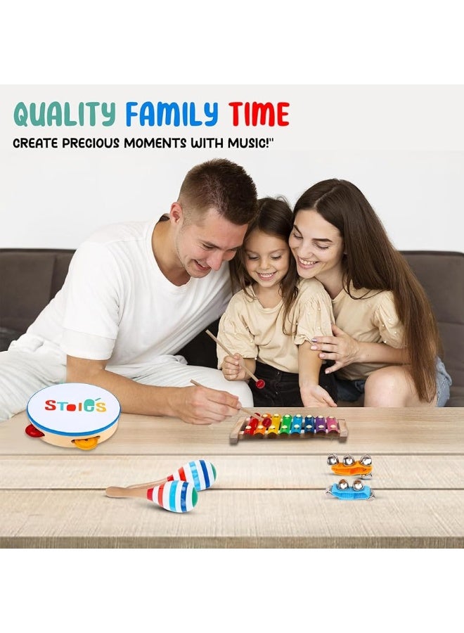 STOIE'S 15 pcs Kids Musical Instruments Set Toddler Musical Instruments for Kids Music Toys Wooden Baby Instruments for Kids Ages 3-5 Montessori Toys