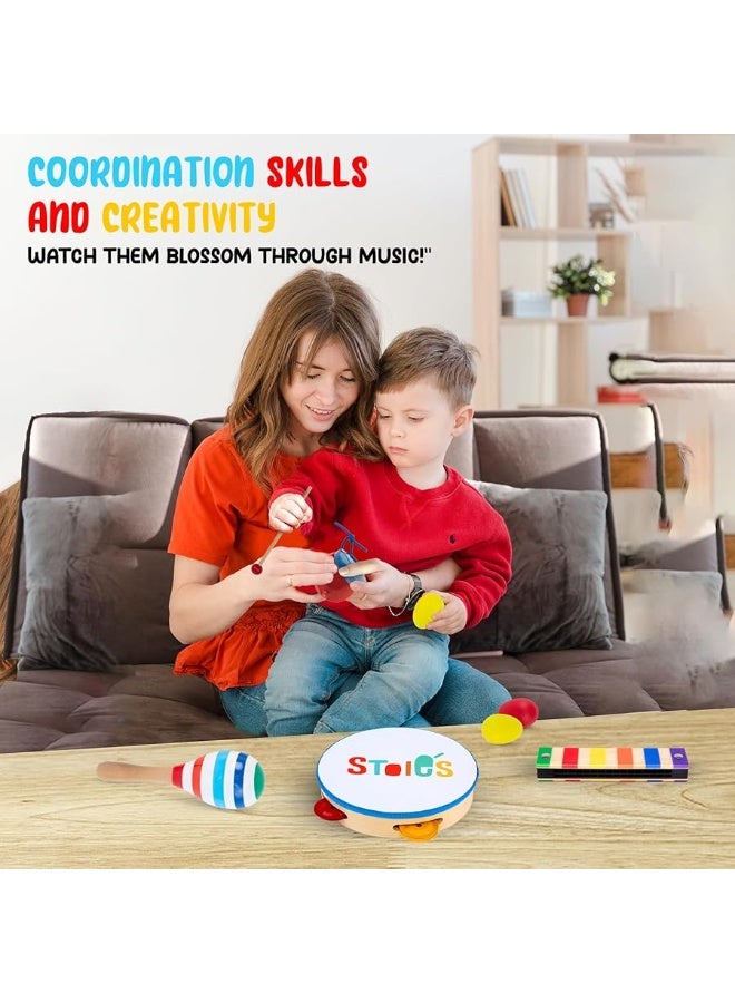 STOIE'S 15 pcs Kids Musical Instruments Set Toddler Musical Instruments for Kids Music Toys Wooden Baby Instruments for Kids Ages 3-5 Montessori Toys