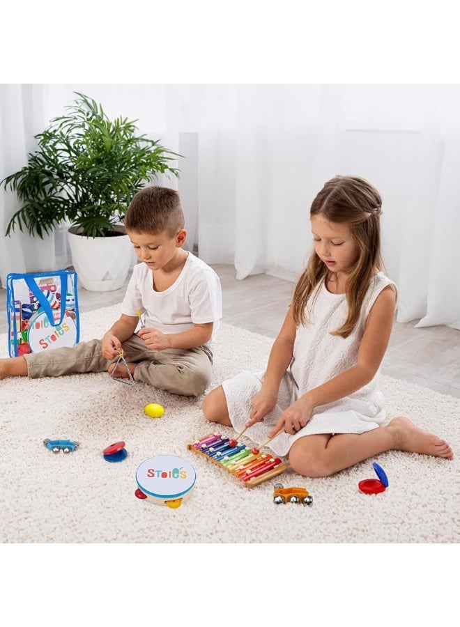 STOIE'S 15 pcs Kids Musical Instruments Set Toddler Musical Instruments for Kids Music Toys Wooden Baby Instruments for Kids Ages 3-5 Montessori Toys
