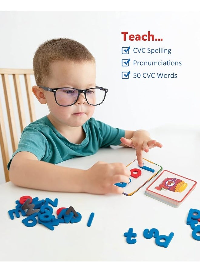 Coogam CVC Sight Words Magnetic Letters Flashcards, Short Vowel Spelling Game, Preschool Kids Learning Supplies, Montessori Educational Writing Reading Toy Gift for 3 4 5 Years Old