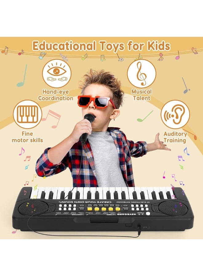 Kids Keyboard Piano - 37 Keys Piano Toys for Kids 3+ Year Old Beginners, Portable Electronic Piano with Microphone Educational Musical Toy for 3 4 5 6 7 8 Year Old Boys Girls Gifts