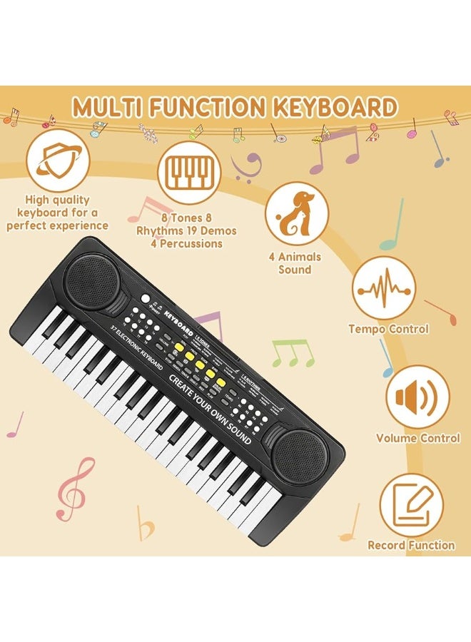 Kids Keyboard Piano - 37 Keys Piano Toys for Kids 3+ Year Old Beginners, Portable Electronic Piano with Microphone Educational Musical Toy for 3 4 5 6 7 8 Year Old Boys Girls Gifts