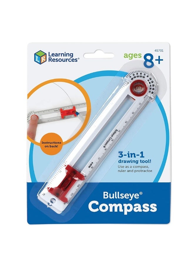 Learning Resources SAFE-T Bullseye Compass, Ruler, Protractor, Early Geometry, Math Class Accessories, Ages 8+, Multicolor, Model:45701