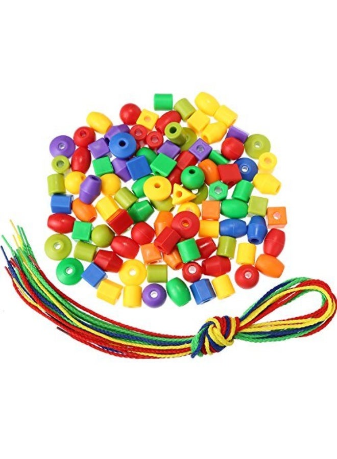 TOODOO String Beads with 100 Beads, 10 Strings and Lacing Beads Set for Toddlers Preschool Learning Occupational Autism