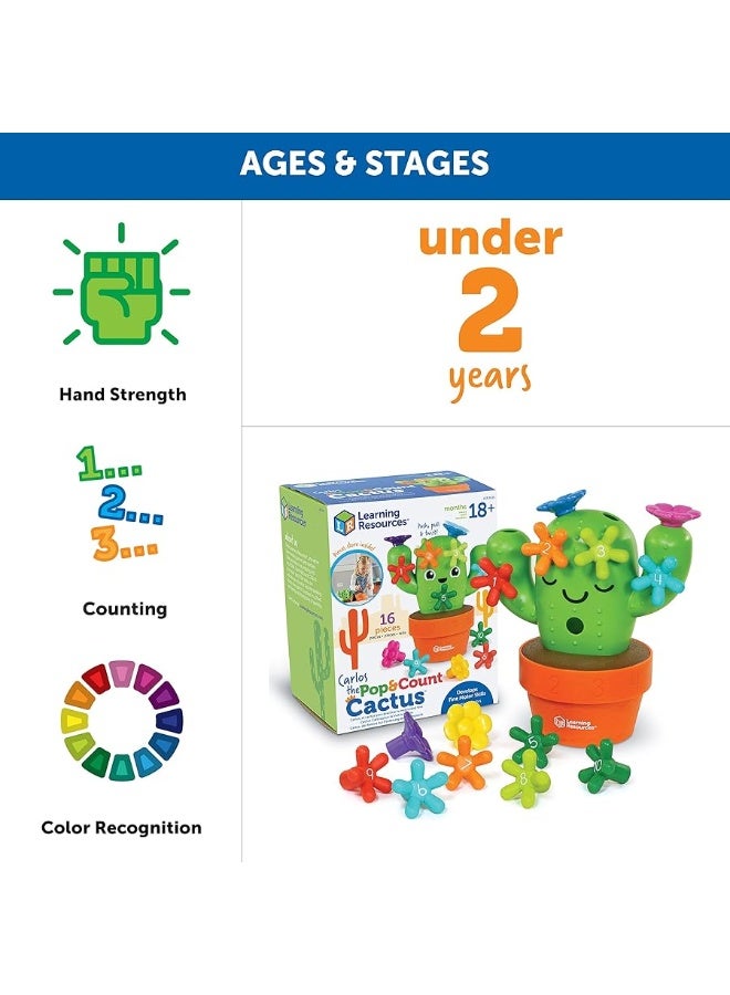 Learning Resources Carlos The Pop & Count Cactus,16 Pieces, Age 18+ Months, Toddler Learning Toys, Preschool Toys, Educational Toys for Kids, Cactus Toys for Kids, for Kids