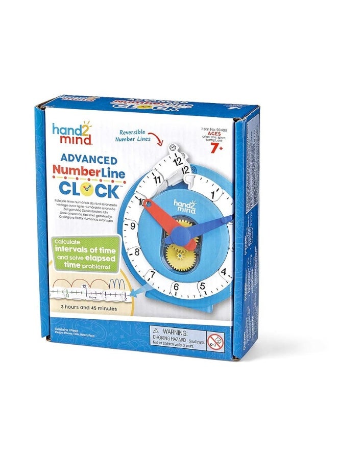 hand2mind Advanced NumberLine Clockâ„¢ for Kids Learning to Tell Time, Math Manipulatives for Telling Time, Analog Clock for Kids Learning, Learning to Tell Time Clock, Homeschool Supplies (1 Pack)